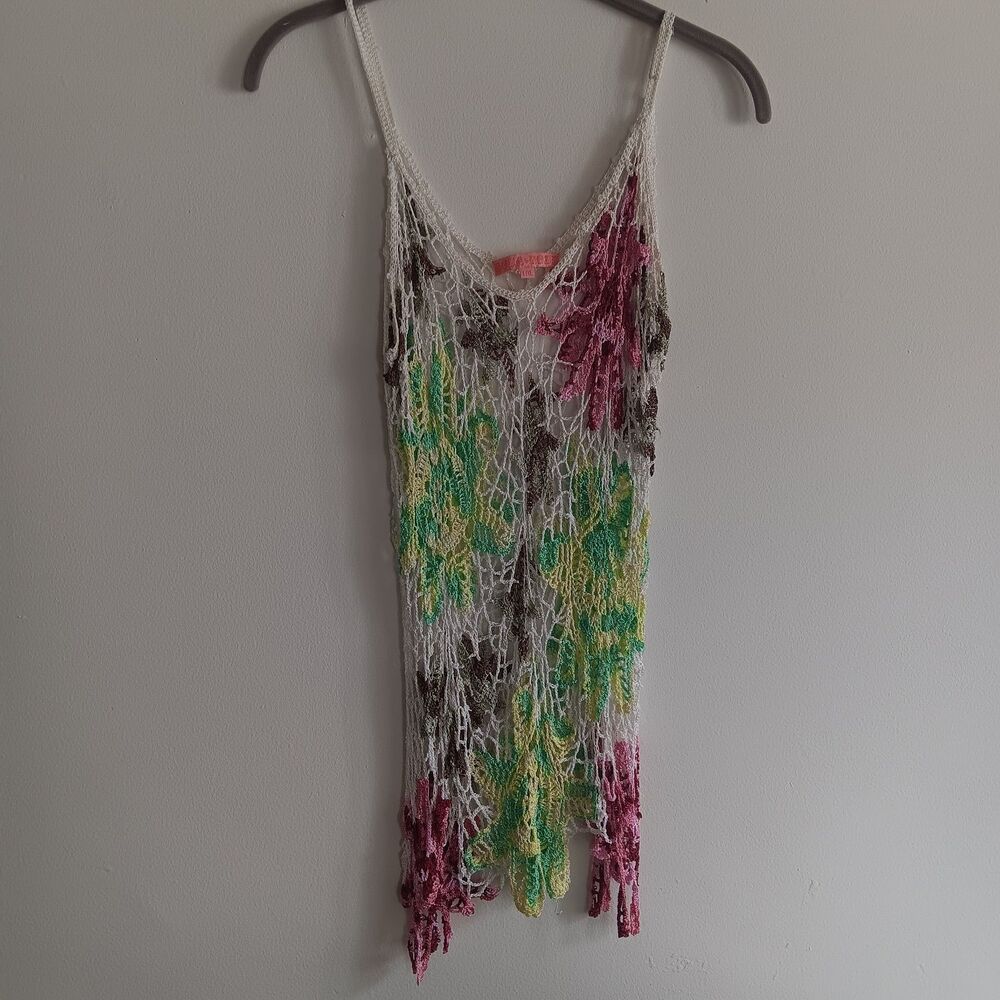Rosa Rose Open Knit Crochet Tank Top Size L/XL Rayon Festival Hippie Gypsy